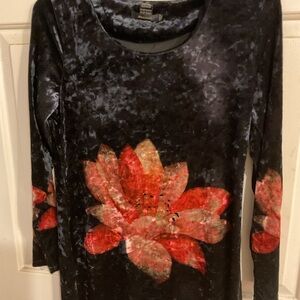 RADZOLI ARTSY CRUSHED VELVET BOHO BLACK DRESS WOMENS L. 40”C36”L